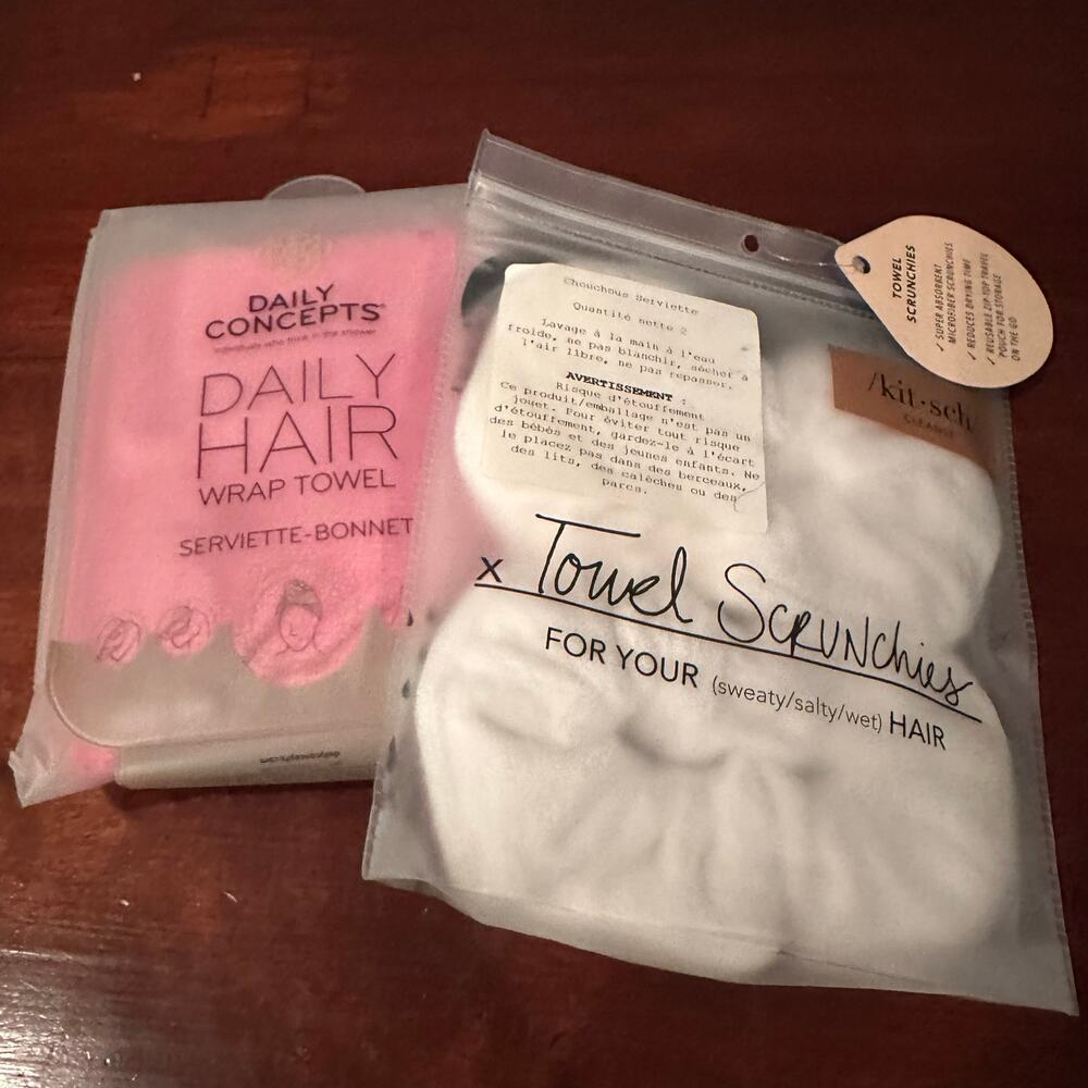 NWT Kitsch Towel Scrunchie White Hair  Daily Concepts Wrap Self Care Bundle Pink